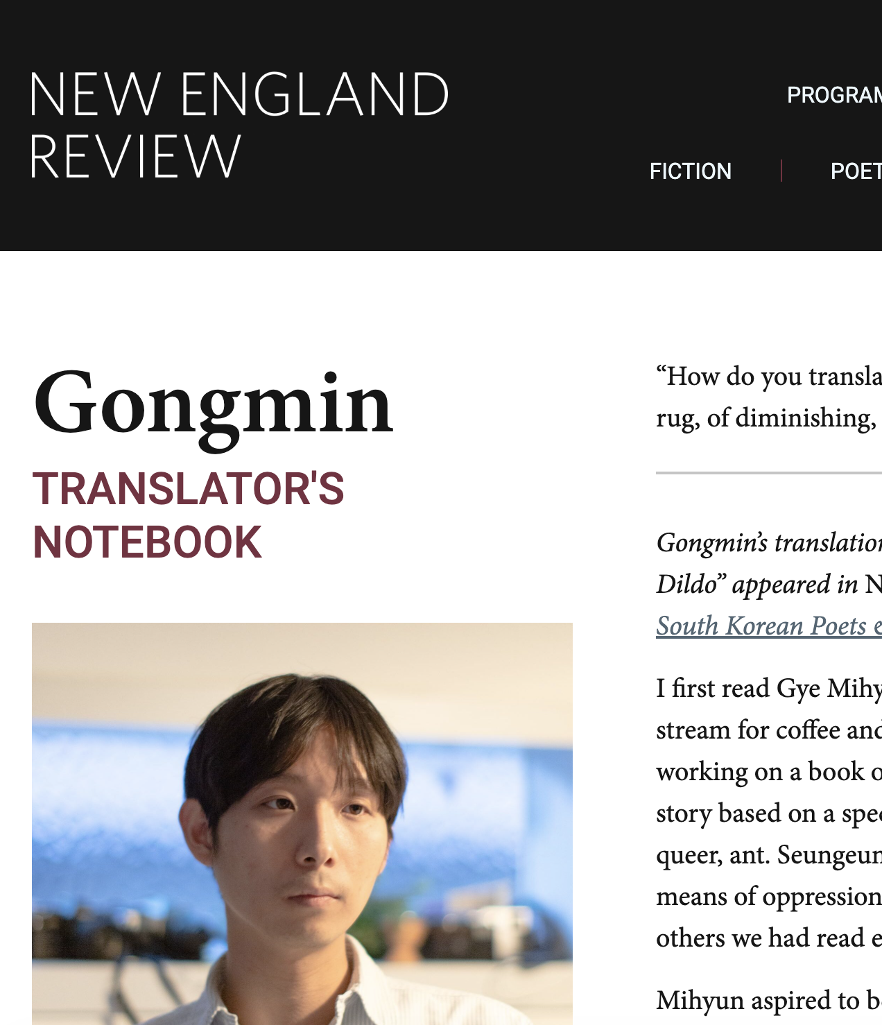 New England Review Translator's Notebook